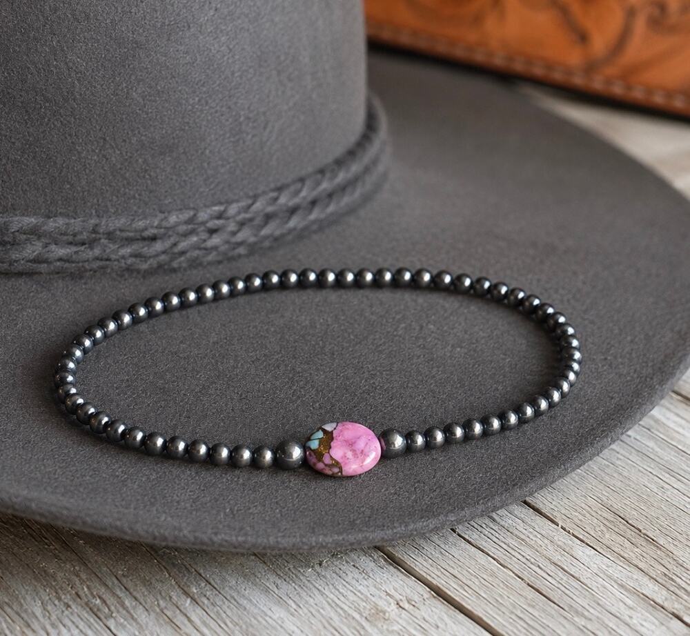 Cotton Candy Turquoise & Silver Beaded Bracelet 6.5" | Southwestern Jewelry
